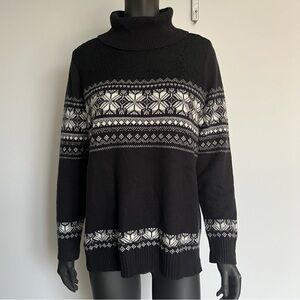 TALBOTS/ MERINO WOOL COTTON CLASSIC FESTIVE TURTLE NECK SWEATER W/ LACE
